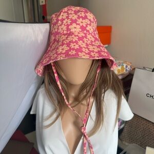 H&M Hot Pink Floral Bucket Hat with Chin Tie